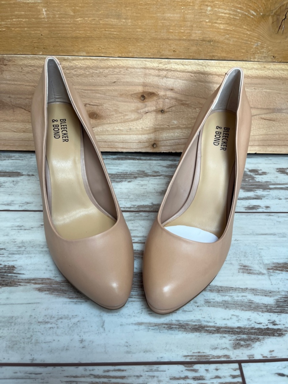 Bleecker & Bond Celeste Nude Leather Platform Pumps Stiletto Heel NWOT 8.5M